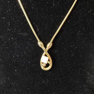 Vintage Gold Tone Twist Pendant with White Resin "Gem" Necklace